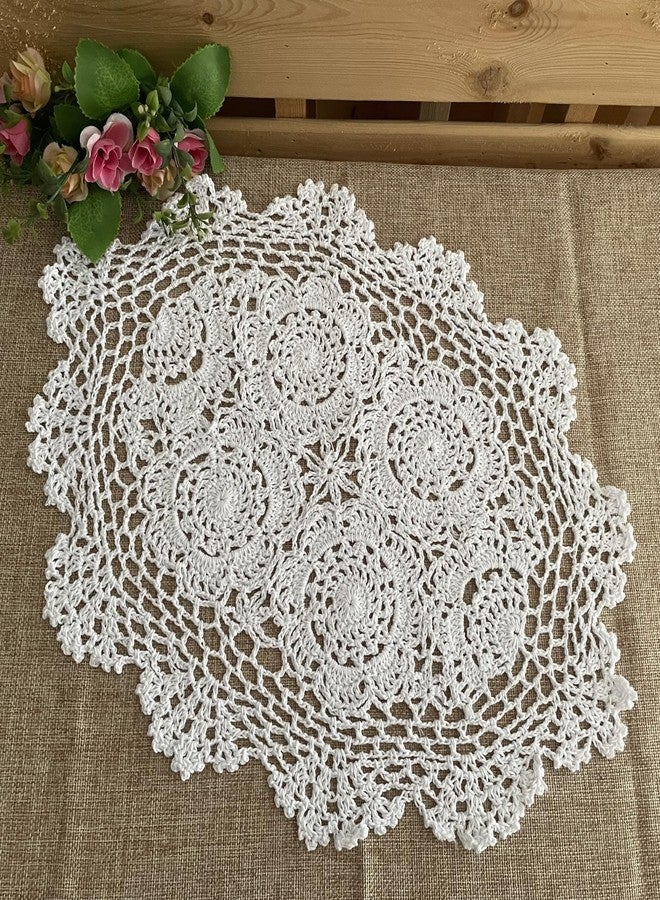 MINDPLUS Set of 3 Cotton Hand Crochet Lace Doily Placemats Oval Rectangle Dresser Scarves Coffee Table Runner Farmhouse Boho Decor (White) - Image 4