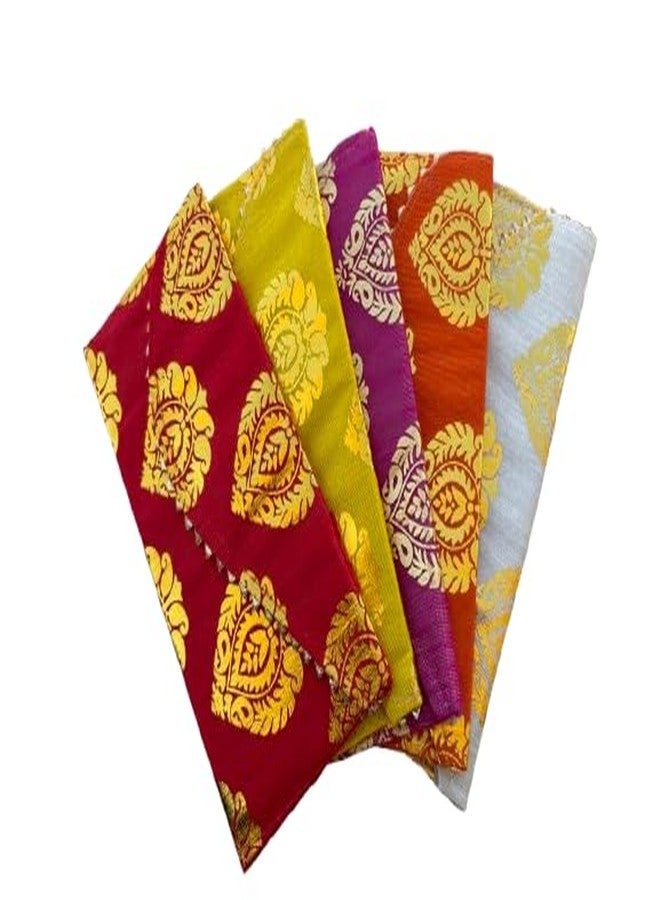 Kyzzo Silk Shagun Envelopes Pack of 5, Premium Golden Brocade Designer Lifafa for Wedding, Haldi, Mehendi, Diwali, Rakhi and Birthday, Traditional Indian Money Envelopes for Cash Gifting, Multicolor - Image 2