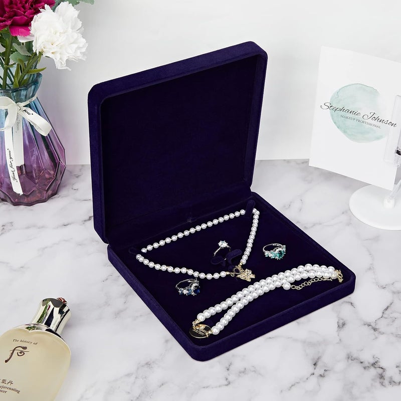 LETURE Velvet Jewelry Set Box, Velvet Gift Box for Bracelet Necklace Earring Ring (Blue) - Image 3