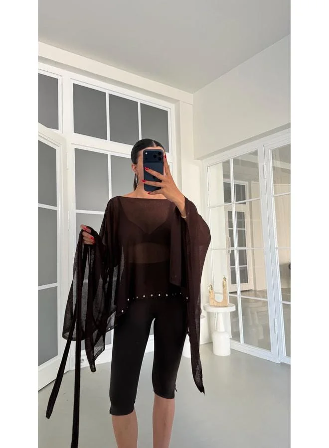Gaus  Bitter Coffee Shawl Detailed Knit Cape GAUS-01862. for Women | Best Price UAE
