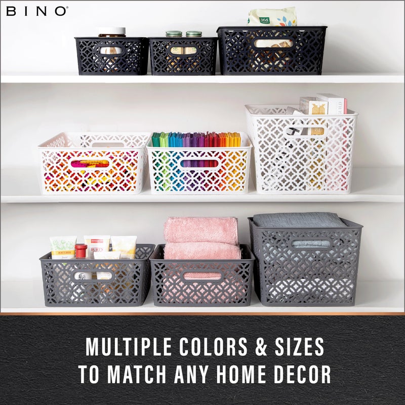 BINO l Plastic Storage Baskets, Medium - White | THE BLOSSOM COLLECTION l Multi-Use Organizer Bin l Built-in Handles l Plastic Woven Basket for Organizing l Pantry & Home Organizing Basket - Image 5