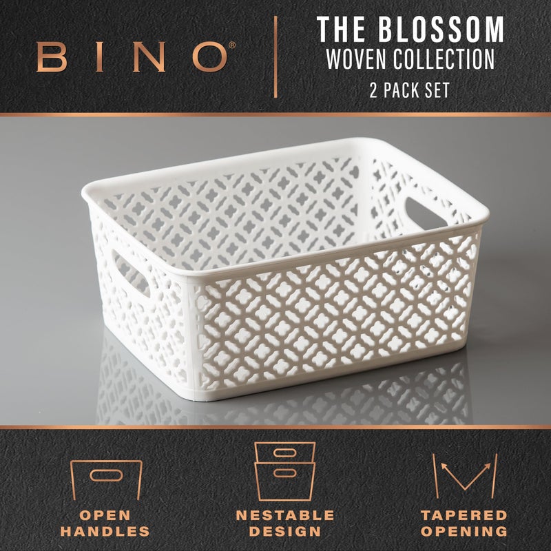 BINO l Plastic Storage Baskets, Medium - White | THE BLOSSOM COLLECTION l Multi-Use Organizer Bin l Built-in Handles l Plastic Woven Basket for Organizing l Pantry & Home Organizing Basket - Image 2