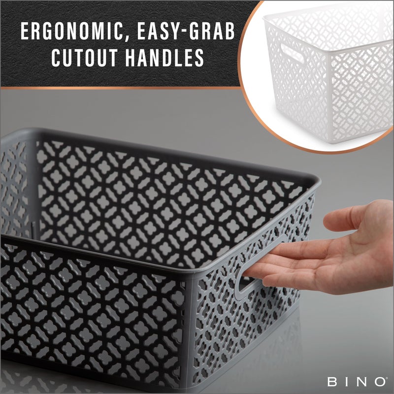 BINO l Plastic Storage Baskets, Medium - White | THE BLOSSOM COLLECTION l Multi-Use Organizer Bin l Built-in Handles l Plastic Woven Basket for Organizing l Pantry & Home Organizing Basket - Image 4