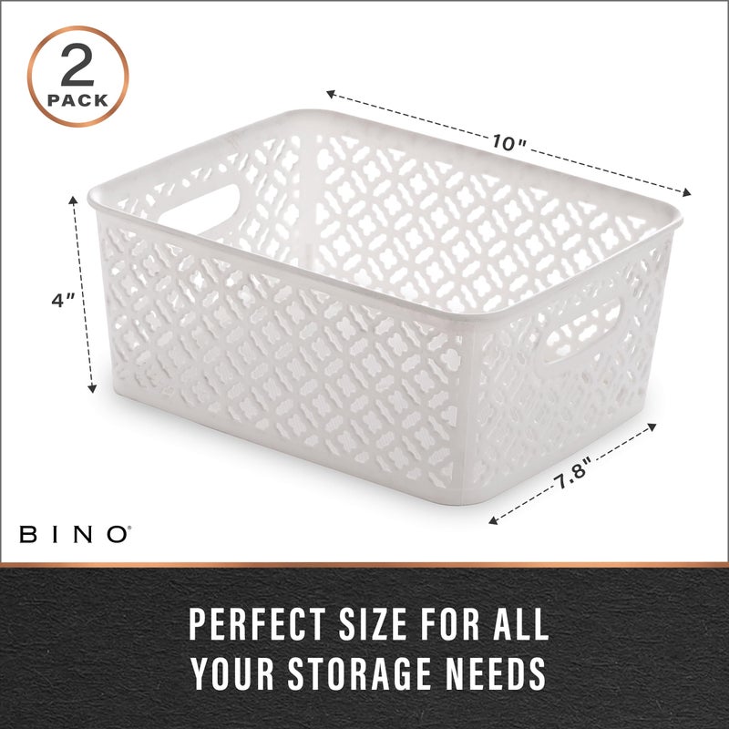 BINO l Plastic Storage Baskets, Medium - White | THE BLOSSOM COLLECTION l Multi-Use Organizer Bin l Built-in Handles l Plastic Woven Basket for Organizing l Pantry & Home Organizing Basket - Image 3
