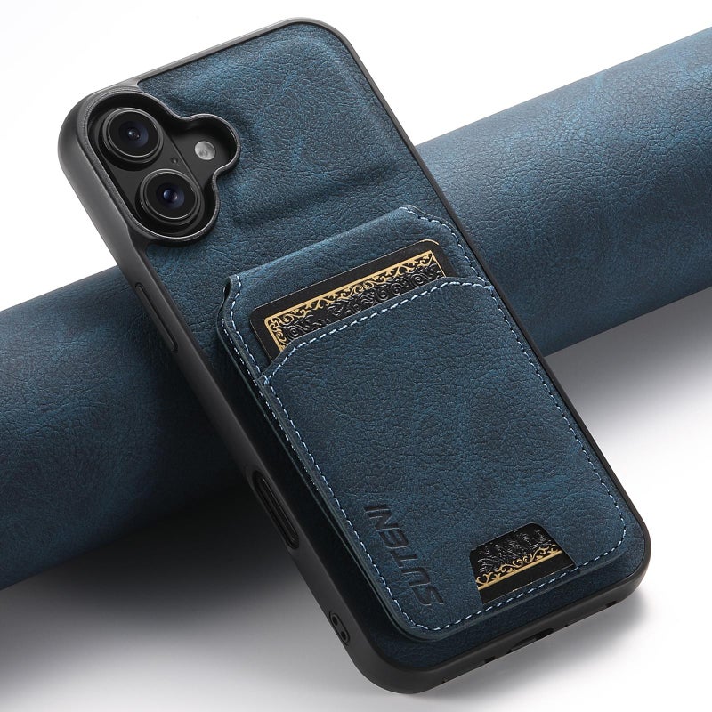 Suteni For Iphone 17 H02 Litchi Leather Card Wallet Stand Back Phone Case(Blue) - Image 2