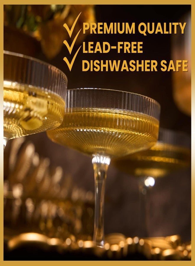 Khen أكواب كين المضلعة بتصميم آرت ديكو عتيق - أكواب مارتيني، شمبانيا، وكوكتيل مضلعة سعة 8 أونصة | أطقم زجاج كريستالية أنيقة - أكواب زجاجية مضلعة بساق، هدايا زجاجية لتدفئة المنزل، شفافة، 4 قطع - Image 3