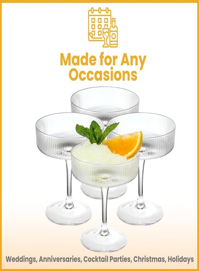 Khen أكواب كين المضلعة بتصميم آرت ديكو عتيق - أكواب مارتيني، شمبانيا، وكوكتيل مضلعة سعة 8 أونصة | أطقم زجاج كريستالية أنيقة - أكواب زجاجية مضلعة بساق، هدايا زجاجية لتدفئة المنزل، شفافة، 4 قطع - Image 2