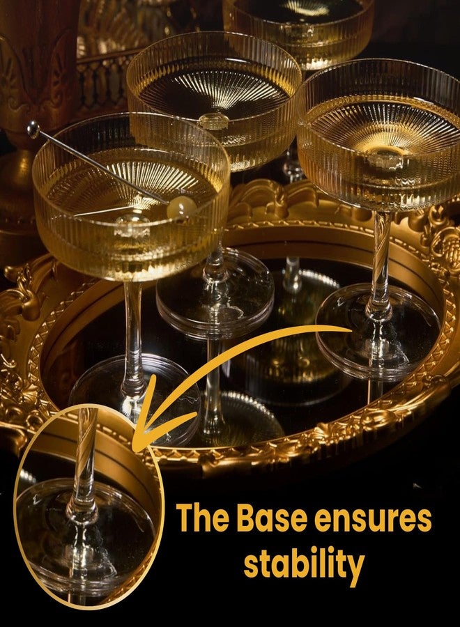 Khen أكواب كين المضلعة بتصميم آرت ديكو عتيق - أكواب مارتيني، شمبانيا، وكوكتيل مضلعة سعة 8 أونصة | أطقم زجاج كريستالية أنيقة - أكواب زجاجية مضلعة بساق، هدايا زجاجية لتدفئة المنزل، شفافة، 4 قطع - Image 5