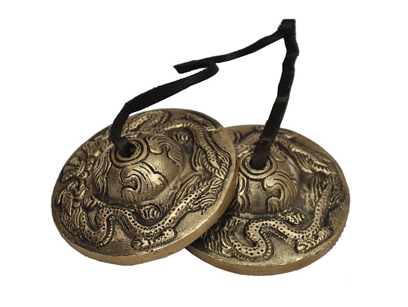 Dharma Store - Tibetan Yoga Meditation Cymbals Bell - Dragon Embossed - Image 1