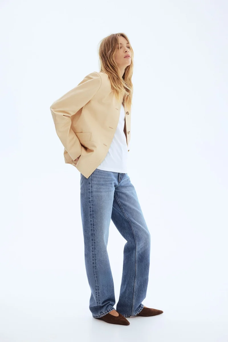 اتش اند ام جاكيت جلد بياقة