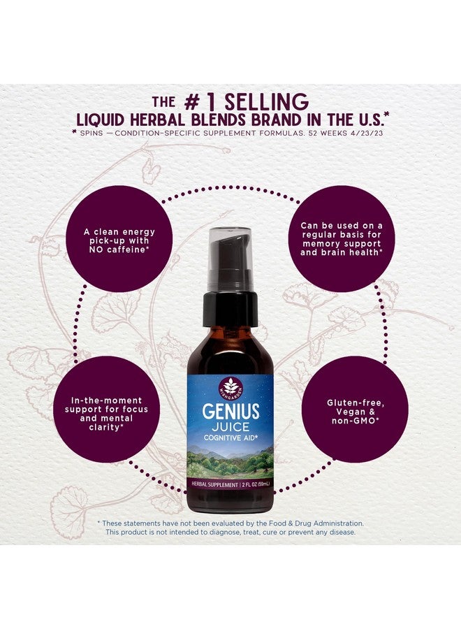 WishGarden Herbs Genius Juice - Liquid Herbal Nootropic Brain Booster Supplement for Focus, Clarity, Concentration & Energy with Ginkgo Biloba & Gotu Kola, Cognitive Support, No Caffeine, 4oz - Image 3