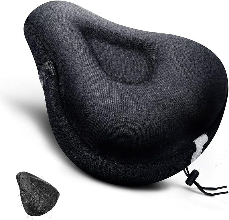ANZOME Bike Seat Cushion, Wide Gel Bike Seat Cover & Extra Soft Gel Bike Seat Cushion for Women Men Everyone, Fits Spin, Stationary, Cruiser Bikes, Indoor Cycling(Waterproof Case Included) … - Image 1