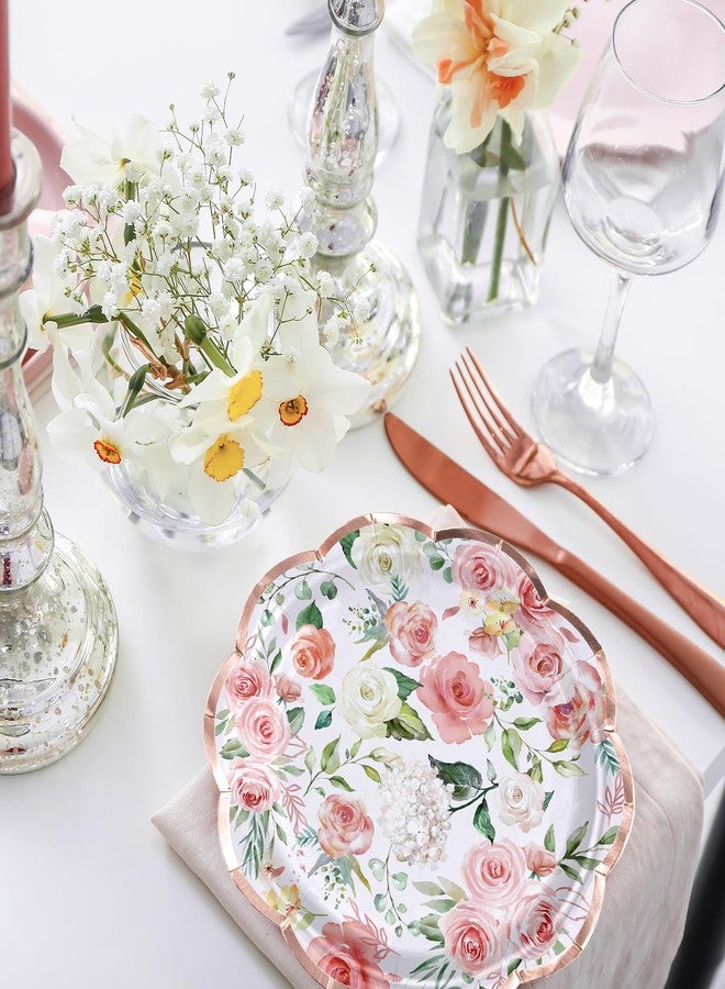 WRAPAHOLIC 25Pcs Floral Paper Plates - 7 Inch Pink Flower Disposable Plates Decorative Dessert Plates for Party Tableware Supplies Table Decor - Image 3
