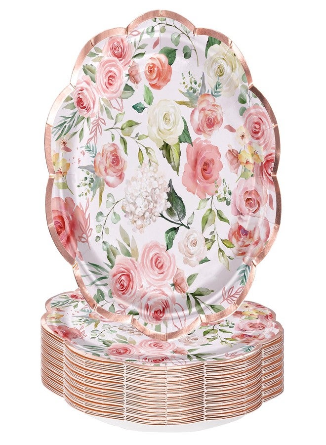 WRAPAHOLIC 25Pcs Floral Paper Plates - 7 Inch Pink Flower Disposable Plates Decorative Dessert Plates for Party Tableware Supplies Table Decor - Image 1