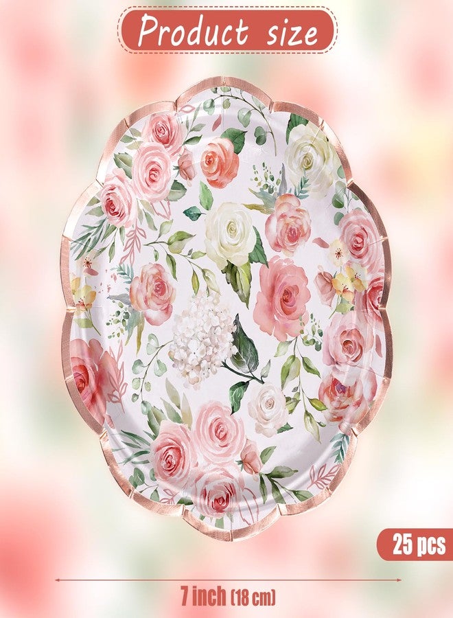 WRAPAHOLIC 25Pcs Floral Paper Plates - 7 Inch Pink Flower Disposable Plates Decorative Dessert Plates for Party Tableware Supplies Table Decor - Image 2