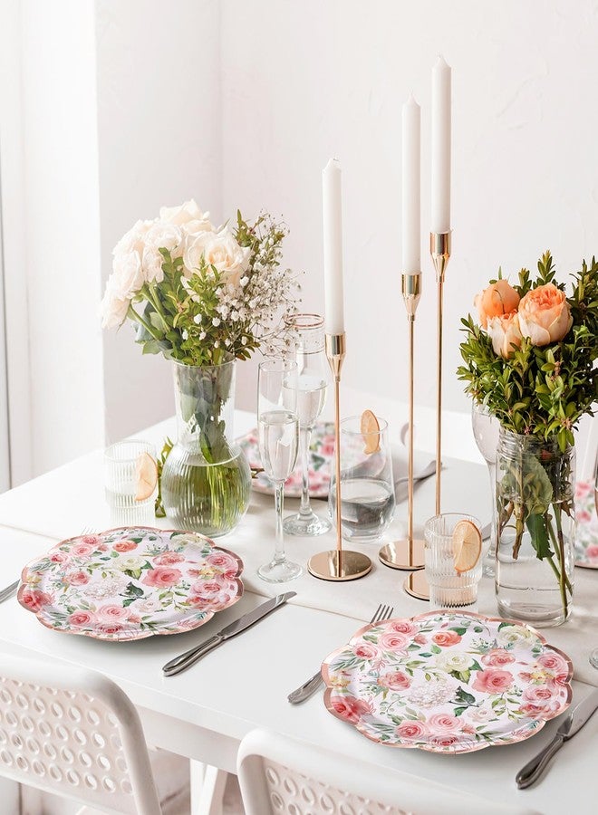 WRAPAHOLIC 25Pcs Floral Paper Plates - 7 Inch Pink Flower Disposable Plates Decorative Dessert Plates for Party Tableware Supplies Table Decor - Image 5