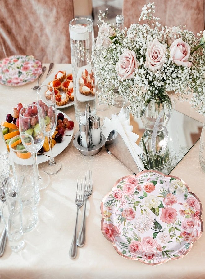 WRAPAHOLIC 25Pcs Floral Paper Plates - 7 Inch Pink Flower Disposable Plates Decorative Dessert Plates for Party Tableware Supplies Table Decor - Image 4