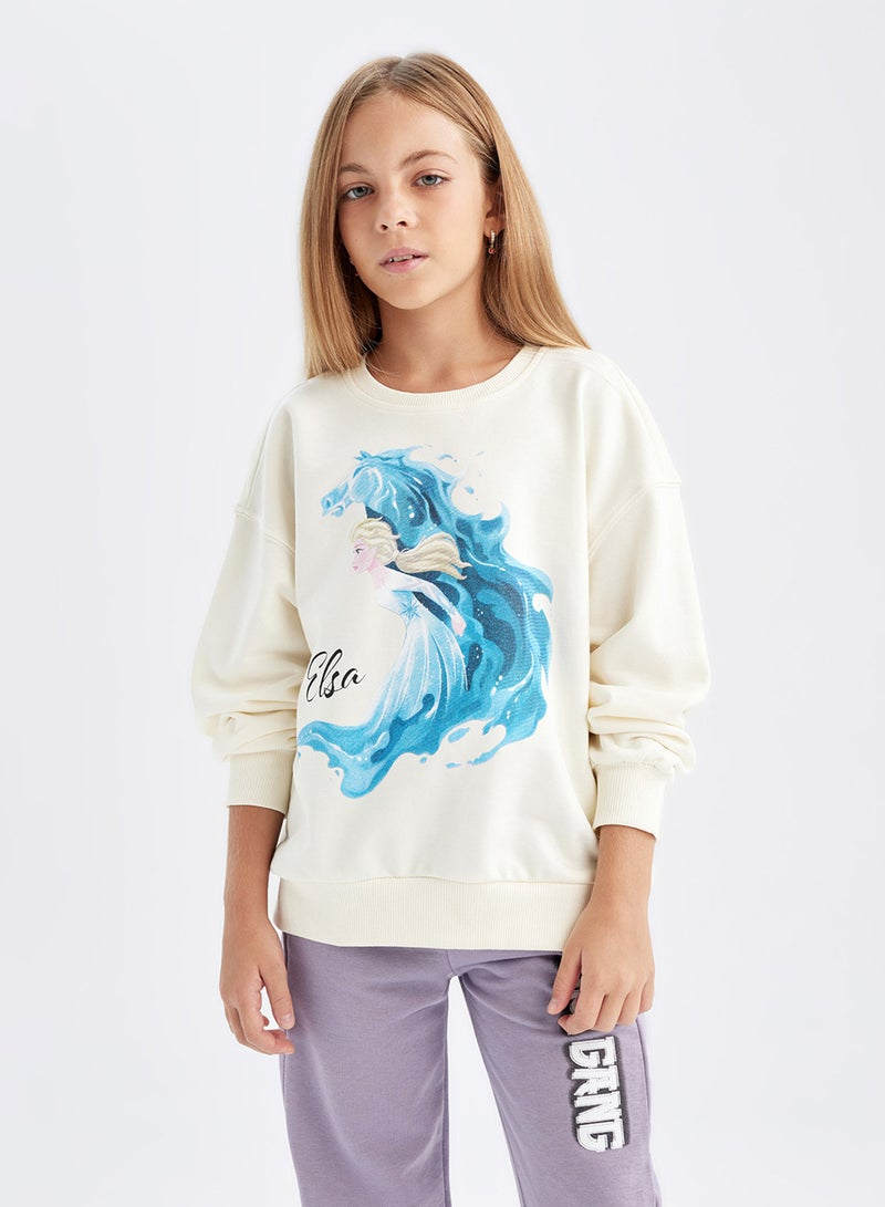 DeFacto Ecru Frozen Relax Fit Crew Neck Sweatshirt  - Image 1