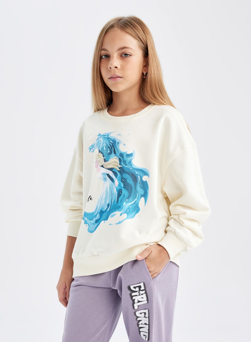 DeFacto Ecru Frozen Relax Fit Crew Neck Sweatshirt  - Image 2
