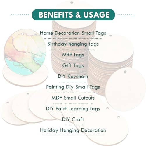 ROOT KRAFT MDF Cutouts | Wooden Cutout For Craft | Pine Wood | Unfinished Tags for Key Chain, Slices Crafts, Xmas, Decorations, Painting | Resin Art Work | MDF Board Cutouts, Round- [50pcs]-[ 5cmx5cm] - Image 2
