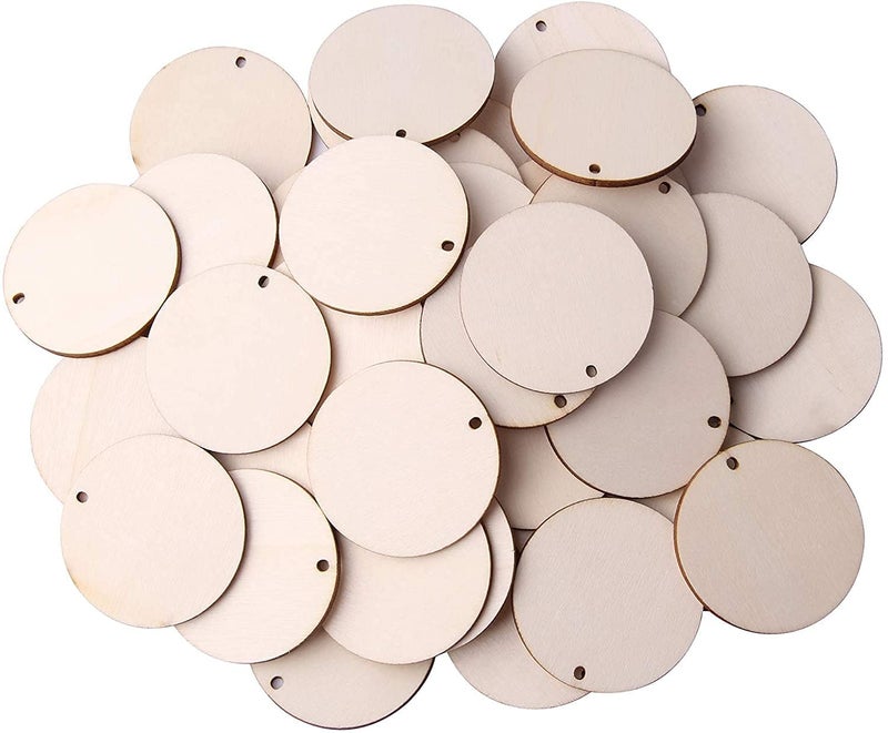 ROOT KRAFT MDF Cutouts | Wooden Cutout For Craft | Pine Wood | Unfinished Tags for Key Chain, Slices Crafts, Xmas, Decorations, Painting | Resin Art Work | MDF Board Cutouts, Round- [50pcs]-[ 5cmx5cm] - Image 1