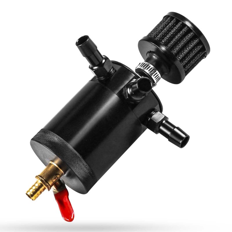 Universal Baffled Oil Catch Can with Breather Filter and Drain Valve 3Port1oulet  2inlets150ml Billet Aluminum Oil Separator Catch Can Oil Reservoir Tank AdaptersScrewsWashers Included Black