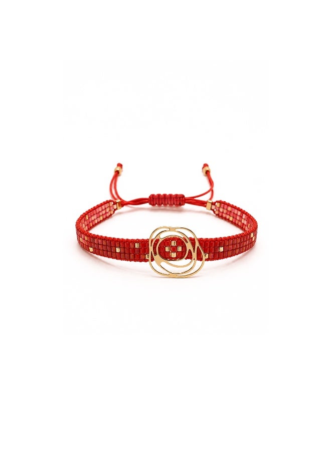 Handwoven Miyuki Beaded Bracelet with 18K Real Gold Centerpiece , Elegant Handmade Jewelry for Women