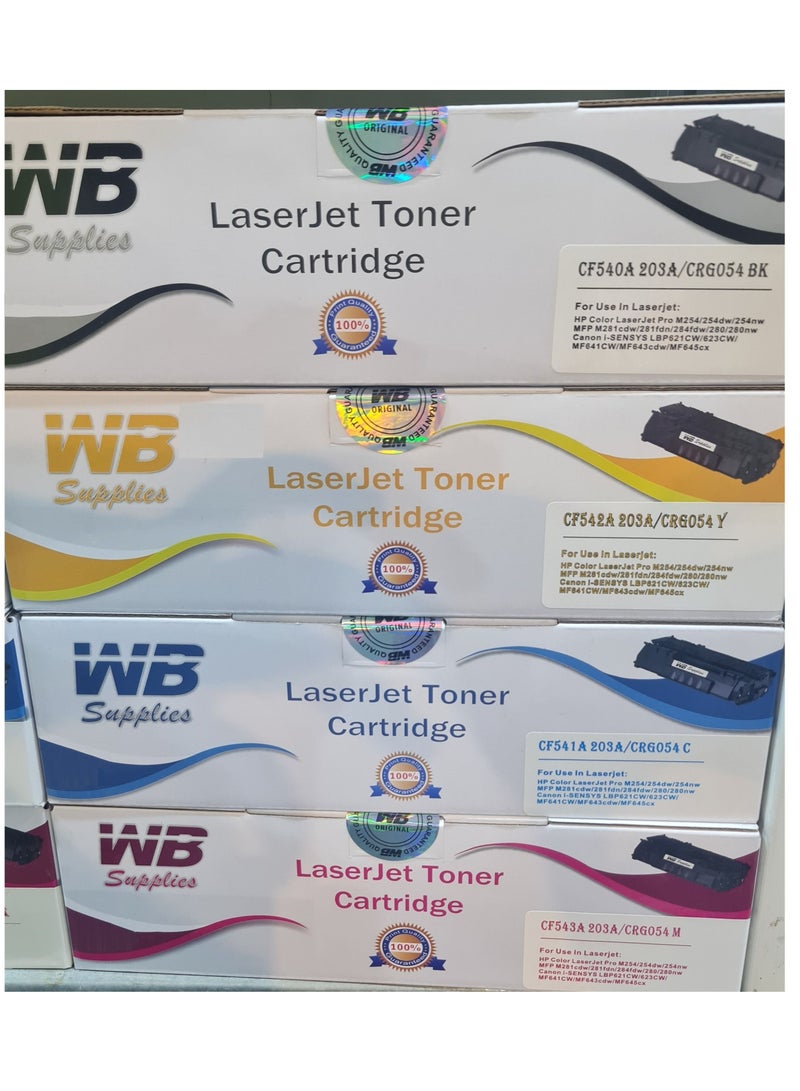 WB Compatible Toner cartridge HP 203A and canon 054Full Set Color Laserjet Pro MFP M281fdw MFP M280nw MFP M281fdn M281cdw CRG054 CRG-054 Toner Cartridge For 620 621Cw 623CW MF640C 641Cw 642cdw 