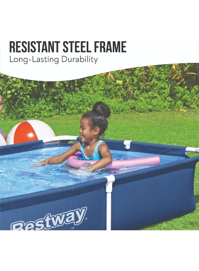 بست واي 56401 Steel Pro Pool | Swimming Pool, Rectangle Above Ground Fast Set Pool, Childrenâ€™s Detachable Pool, Multiple Sizes, Blue, 221 x 150 x 43 cm 221x150x43سم