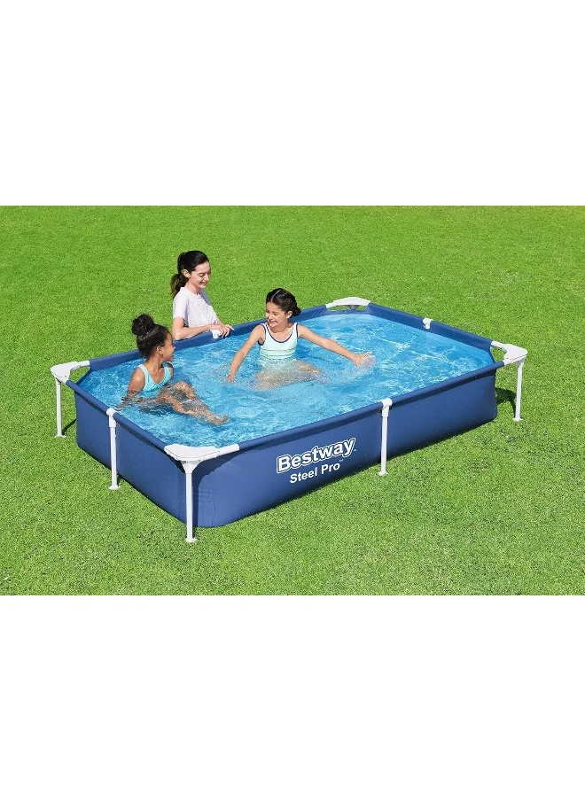 بست واي 56401 Steel Pro Pool | Swimming Pool, Rectangle Above Ground Fast Set Pool, Childrenâ€™s Detachable Pool, Multiple Sizes, Blue, 221 x 150 x 43 cm