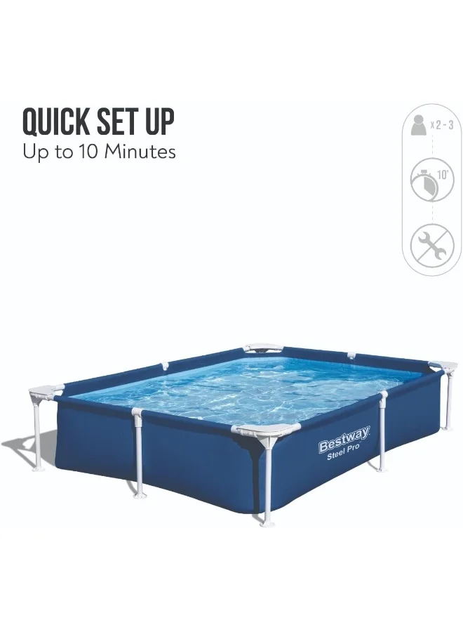 بست واي 56401 Steel Pro Pool | Swimming Pool, Rectangle Above Ground Fast Set Pool, Childrenâ€™s Detachable Pool, Multiple Sizes, Blue, 221 x 150 x 43 cm 221x150x43سم