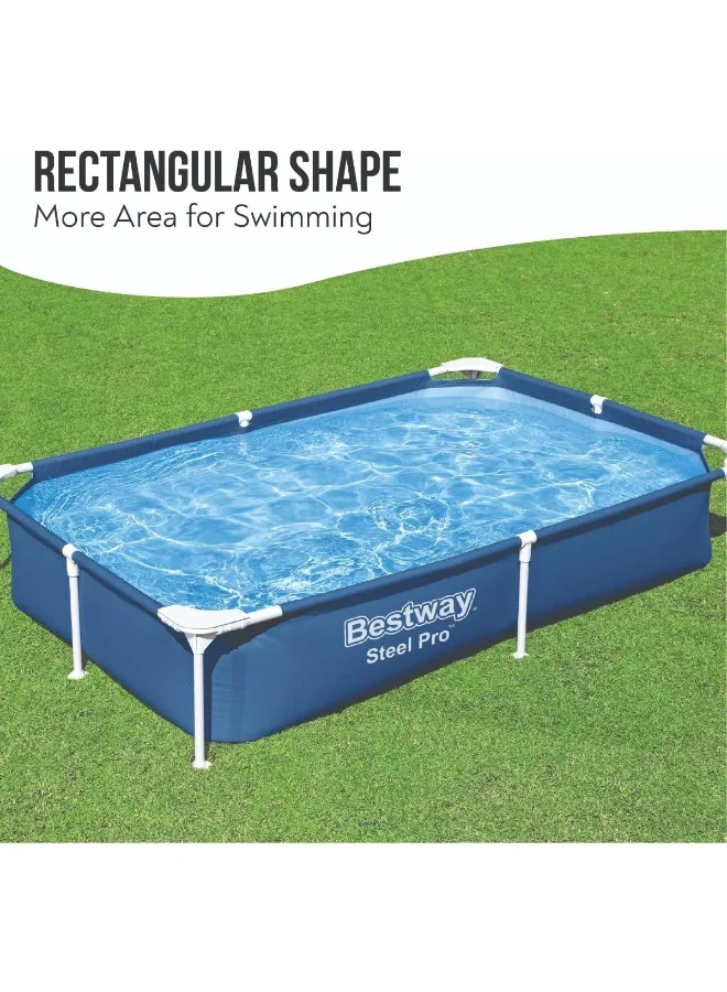 بست واي 56401 Steel Pro Pool | Swimming Pool, Rectangle Above Ground Fast Set Pool, Childrenâ€™s Detachable Pool, Multiple Sizes, Blue, 221 x 150 x 43 cm 221x150x43سم