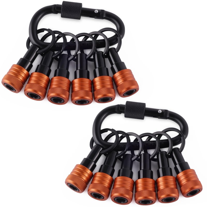Katerk Bit Holder Key Chain 12 Pcs Set 14 inch Socket Hex Shank Bit Holders Keychain for Impact Drills Nut Driver Quick Release Screwdriver Extension Tool with Carabiner Tools Gifts for Men Orange - Image 2