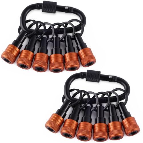 Katerk Bit Holder Key Chain 12 Pcs Set 14 inch Socket Hex Shank Bit Holders Keychain for Impact Drills Nut Driver Quick Release Screwdriver Extension Tool with Carabiner Tools Gifts for Men Orange - Image 1