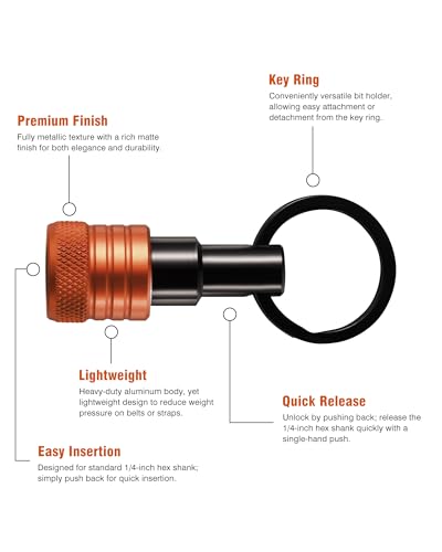 Katerk Bit Holder Key Chain 12 Pcs Set 14 inch Socket Hex Shank Bit Holders Keychain for Impact Drills Nut Driver Quick Release Screwdriver Extension Tool with Carabiner Tools Gifts for Men Orange - Image 3
