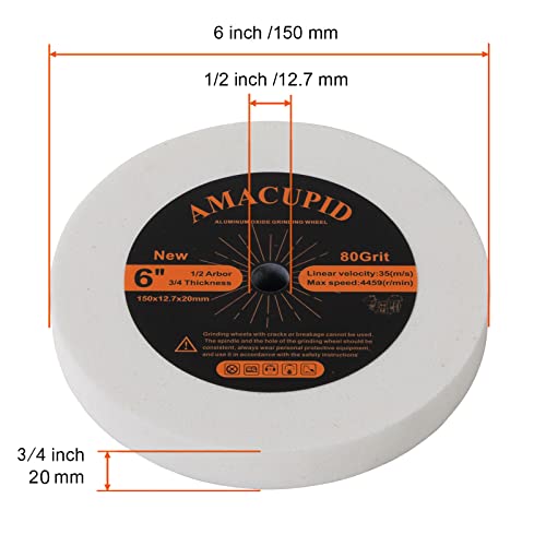 AmaCupid Bench Grinder Wheel 6 Inch, White Aluminum Oxide Abrasive Grinding Wheels. for Sharpening Hardened Steel, High Carbon Steel and Other Hard Tools. 1/2 Inch Arbor, 3/4 Inch Thickness, 80 Grit - Image 2