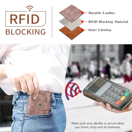 SENDEFN Small Wallets for Women Bifold RFID Blocking Leather Card Holder Compact Wallet with Zipper Coin Pocket - Image 2