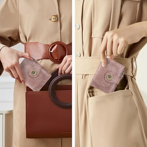 SENDEFN Small Wallets for Women Bifold RFID Blocking Leather Card Holder Compact Wallet with Zipper Coin Pocket - Image 5