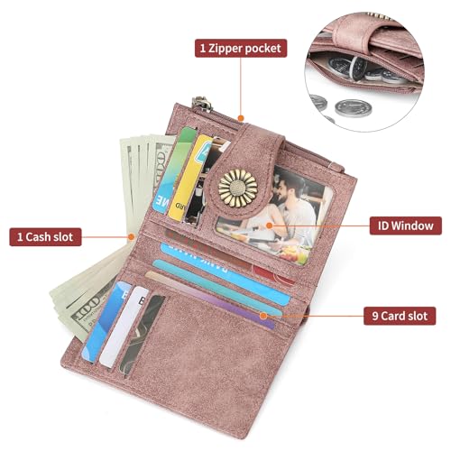 SENDEFN Small Wallets for Women Bifold RFID Blocking Leather Card Holder Compact Wallet with Zipper Coin Pocket - Image 3