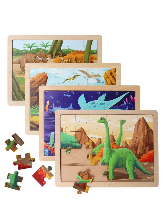 Wooden Dinosaur Puzzles For Kids Ages 35.4 Packs 24 Pcs Jigsaw Puzzles Preschool Educational Brain Teaser Boards Toys Montessori Toys For 3 Years Old And Up  - Image 2
