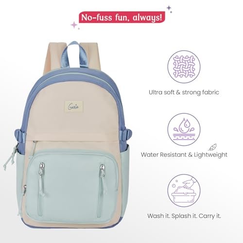 Genie Lit Casual Backpack For Girls|17 Inch-18 Litres With laptop Compartment, Back pocket, Side Pockets with Padded Shoulders|Best for Laptop, Water Bottles, Stationery & all Essentials-Grey Blue - Image 5