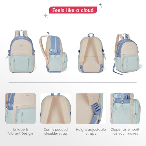Genie Lit Casual Backpack For Girls|17 Inch-18 Litres With laptop Compartment, Back pocket, Side Pockets with Padded Shoulders|Best for Laptop, Water Bottles, Stationery & all Essentials-Grey Blue - Image 4