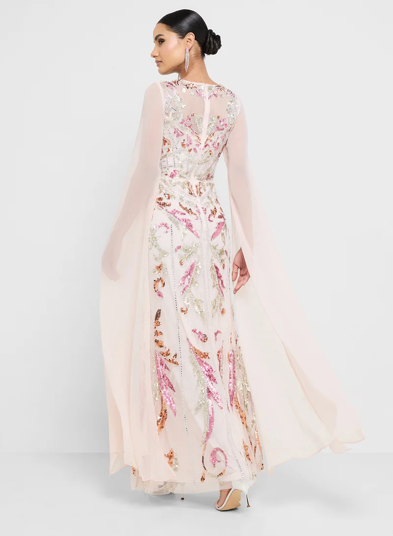 Frock and Frill Embellished Cape Sleeve Maxi Dress
