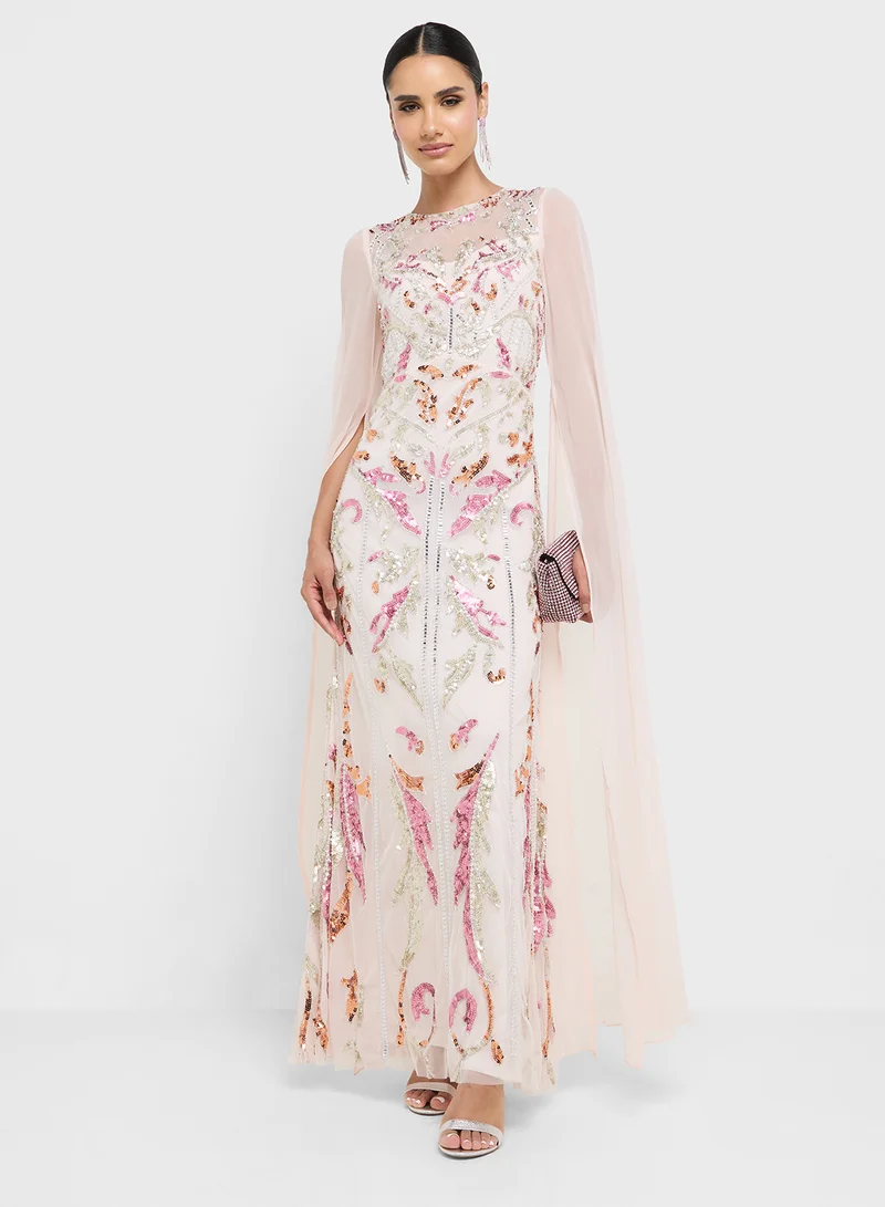 Frock and Frill Embellished Cape Sleeve Maxi Dress