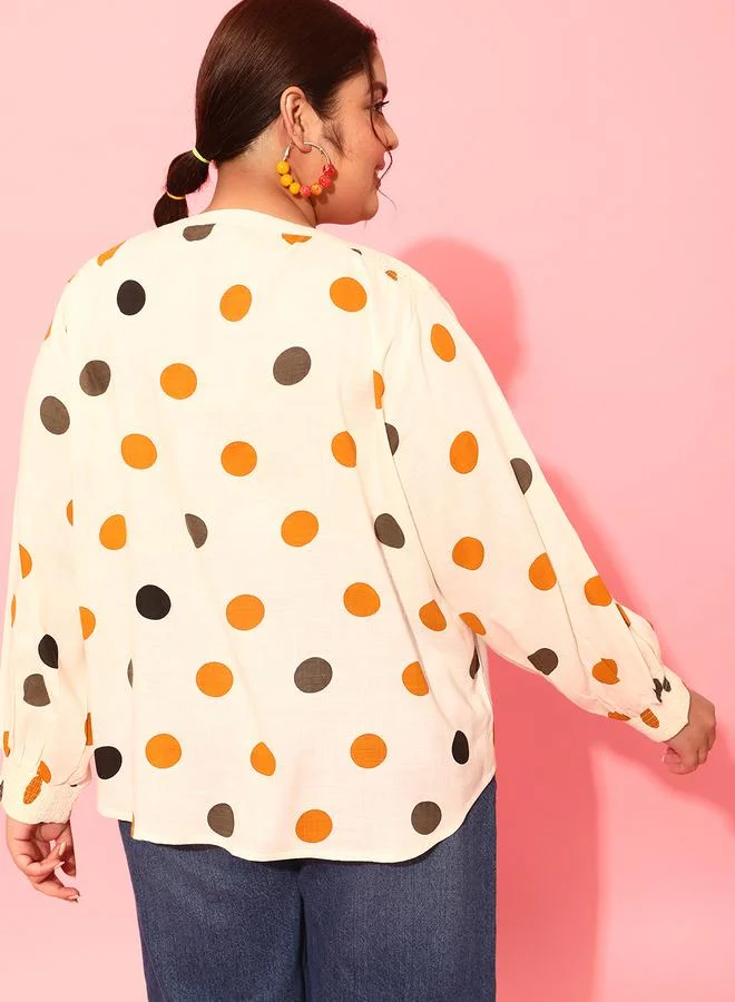 STREET 9 STREET 9 Plus Size Polka Dots Print Balloon Sleeve Top