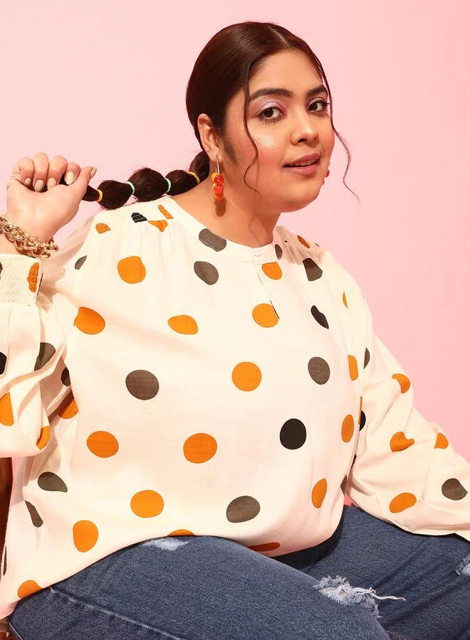 STREET 9 Plus Size Polka Dots Print Balloon Sleeve Top