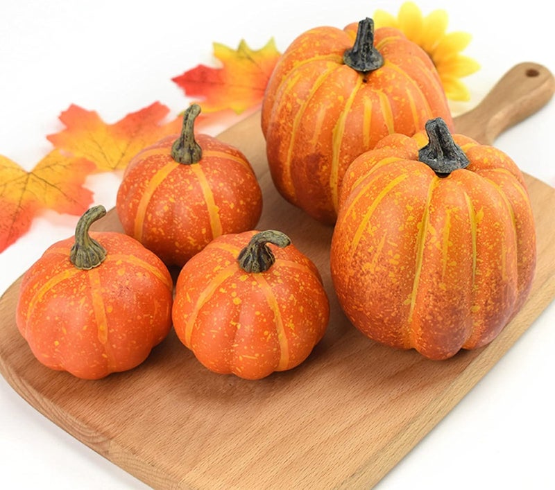 Zensounding Halloween Autumn Harvest Festival 7 Artificial Pumpkins of Various Styles Decorate Rural Style Farmhouses Foam Pumpkins Thanksgiving Dinner Party Home Festival Autumn Decoration (Orange) - Image 4
