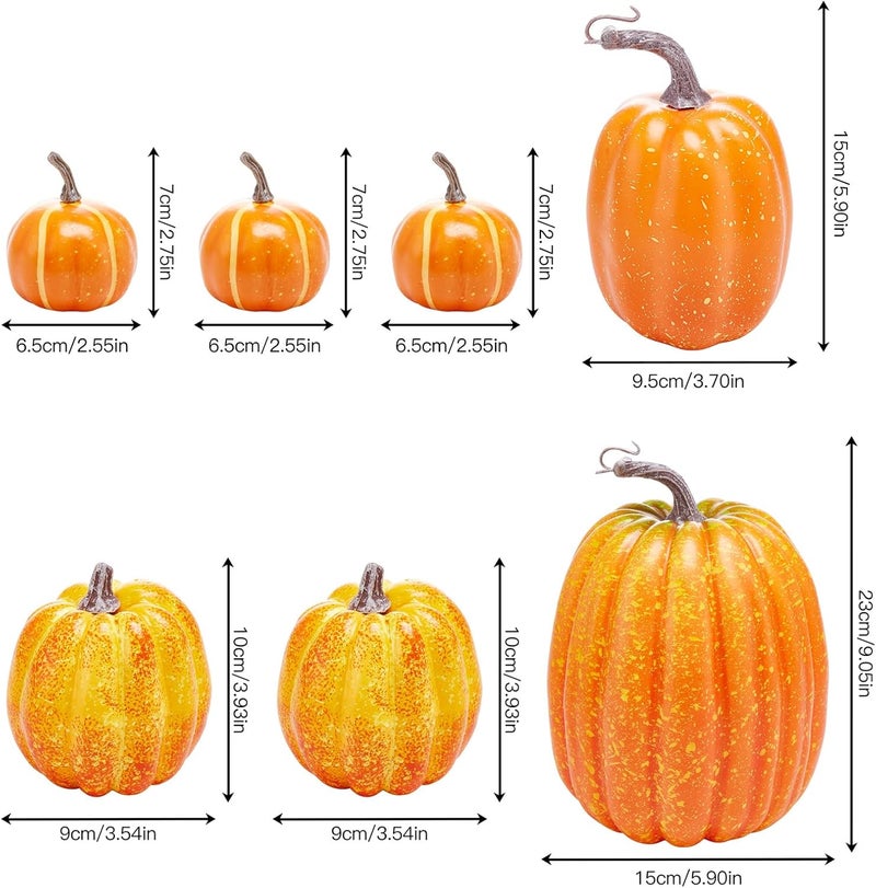 Zensounding Halloween Autumn Harvest Festival 7 Artificial Pumpkins of Various Styles Decorate Rural Style Farmhouses Foam Pumpkins Thanksgiving Dinner Party Home Festival Autumn Decoration (Orange) - Image 3