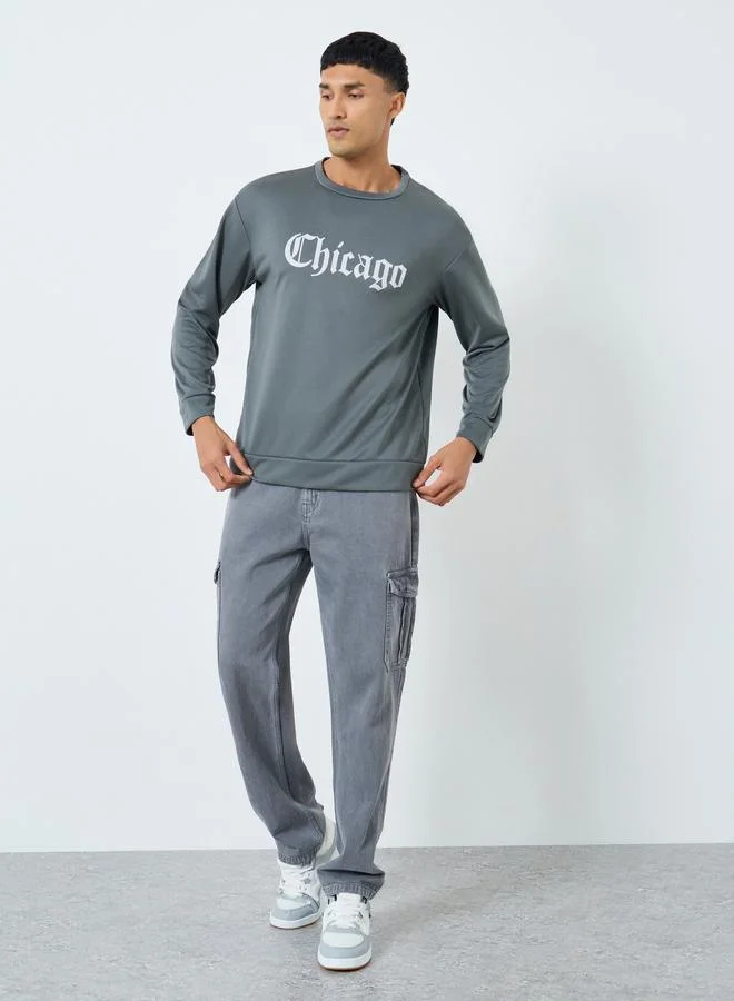 Take Two Take Two Men Grey Chicago Graphic Pullover Sweatshirt