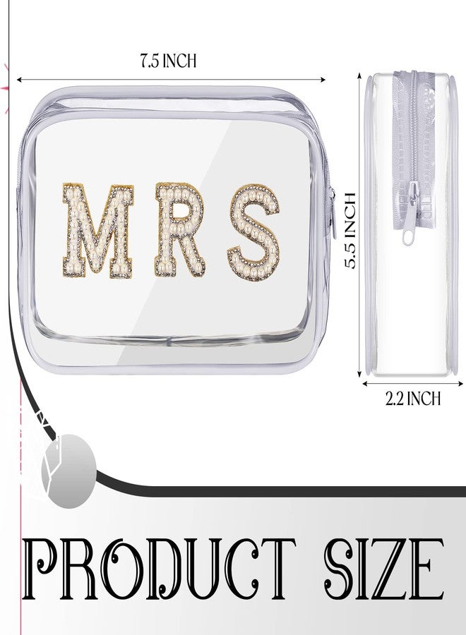 LEIFIDE Bride Bag Clear Makeup Bag Bride Gift Cosmetic Packet Mrs Pearl Bachelorette Toiletry Packet Wifey Pouch Rhinestone Letter PVC Travel Case Wifey Purse Portable(MRS Style) - Image 2